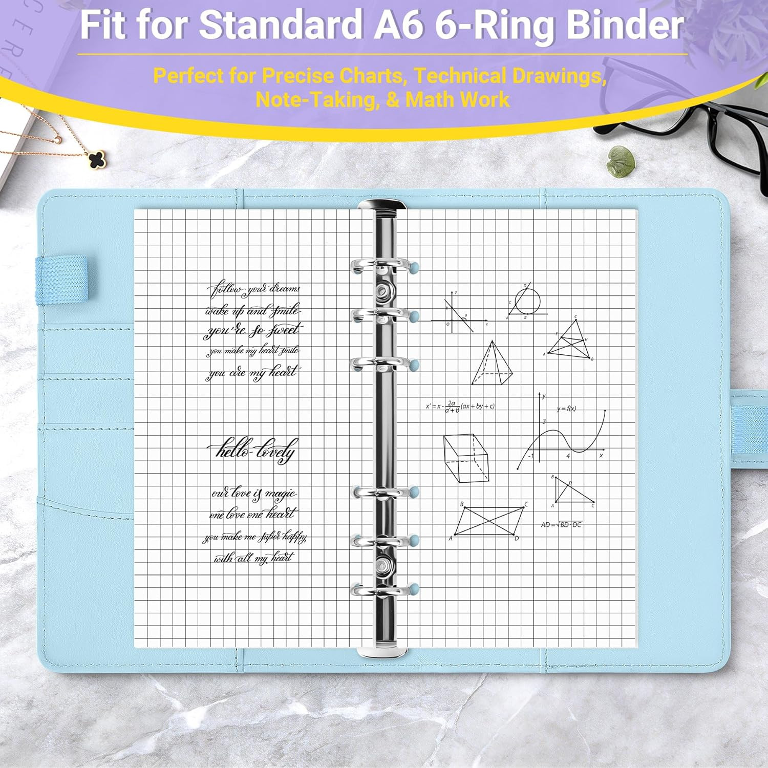 A6 Grid Refill Paper 6-Hole Planner Inserts for A6 6-Ring Refillable Binder, 135