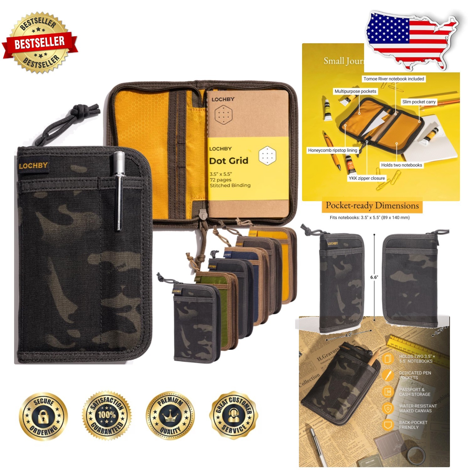 Travel Pocket Journal | Tomoe River Paper | Military Style | Smart Storage