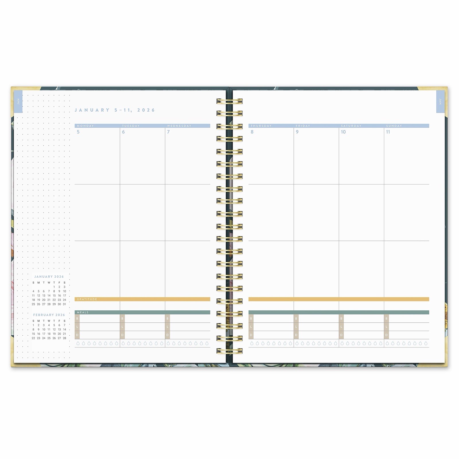 2026 Bella Flora Planner 11×9 Weekly Monthly Spiral Agenda