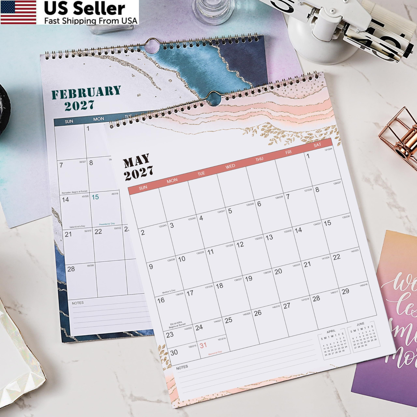 2027 Wall Calendar – JAN 2027 – DEC 2027, 12 Monthly Calendar, 2027 Pink
