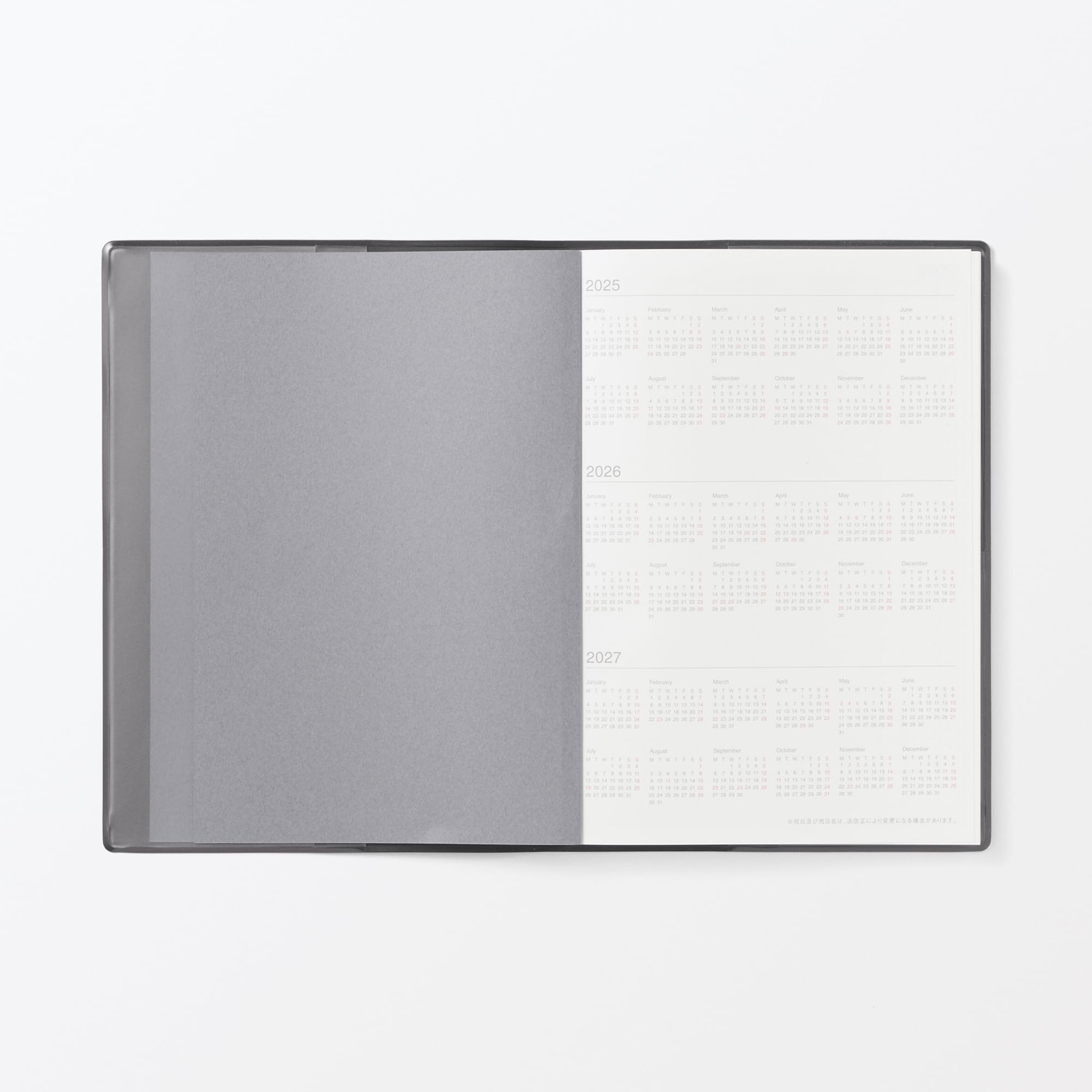 MUJI Planner 2026 Monthly/Weekly, Starting December 2025, B6, Dark Gray