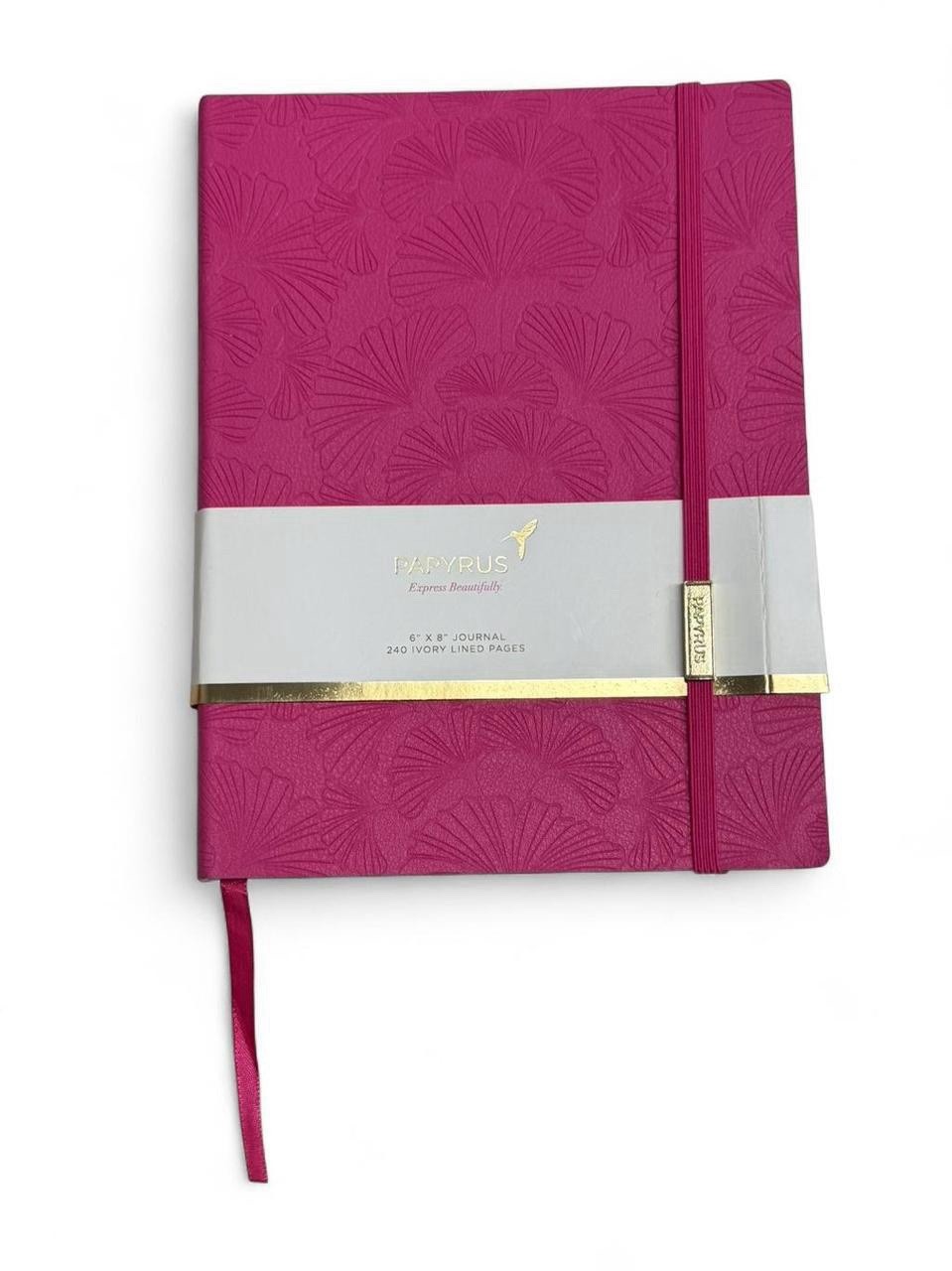 PAPYRUS Pink Ruled Gilded Notebook Journal 240 Ivory Lined Pages Elastic Band