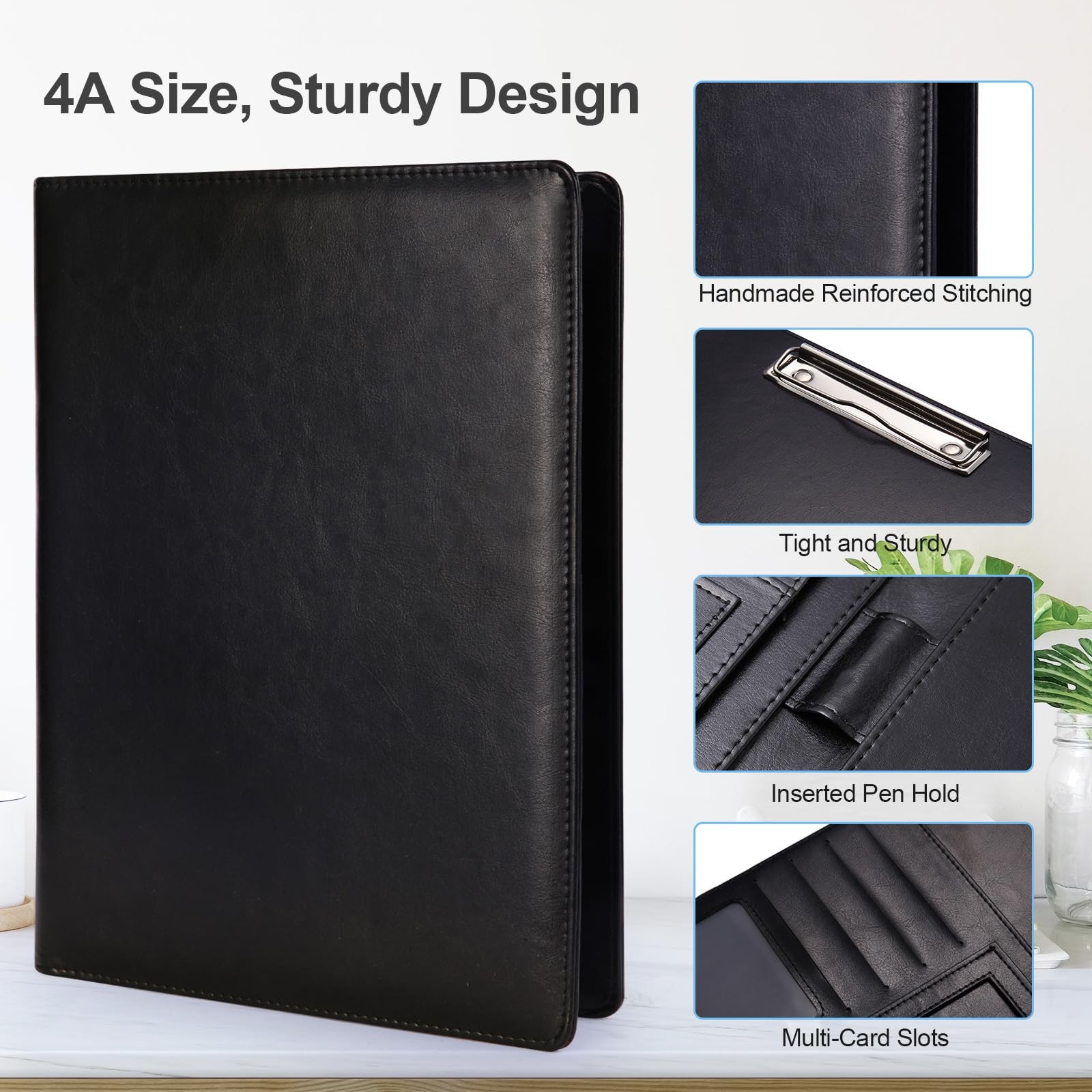 Portfolio Binder, A4 Size Padfolio for Women and Man, Washable Leather Binder…