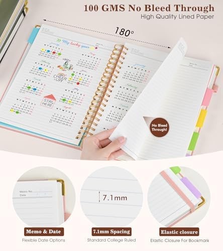 Hardcover Spiral Notebook with Removable Dividers Tabs, 300 pages Leather 5 S…
