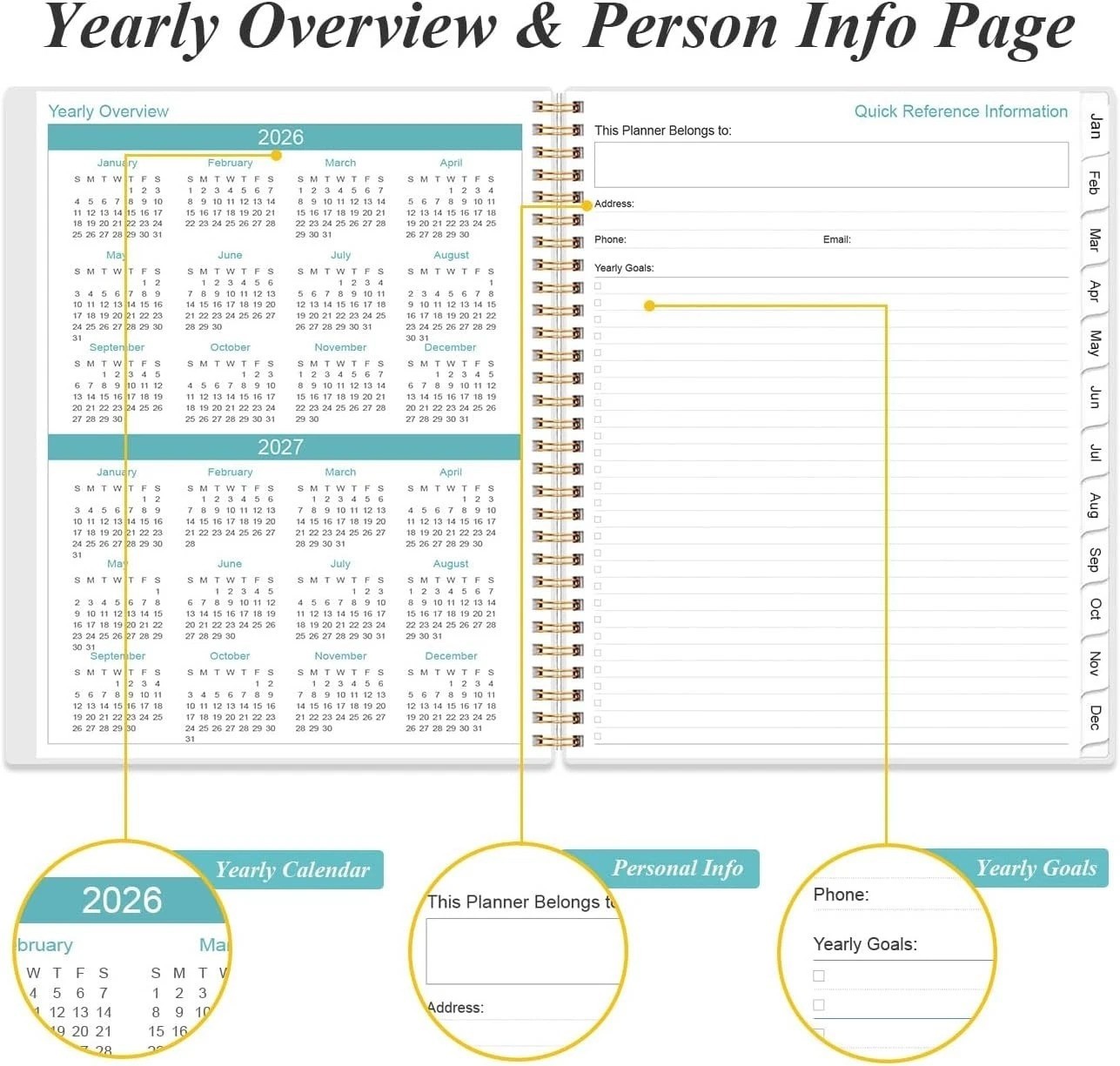 2026-2027 Daily Monthly Planner – Blue Leaf Design