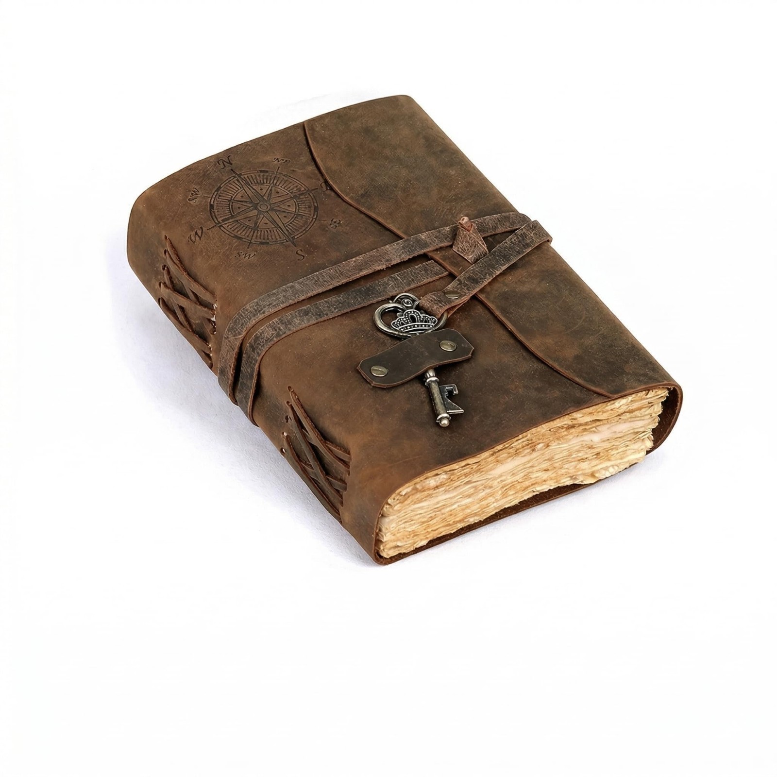Vintage Leather Journal, Handmade Antique Diary with Deckle Edge Paper, 11×8 Inc