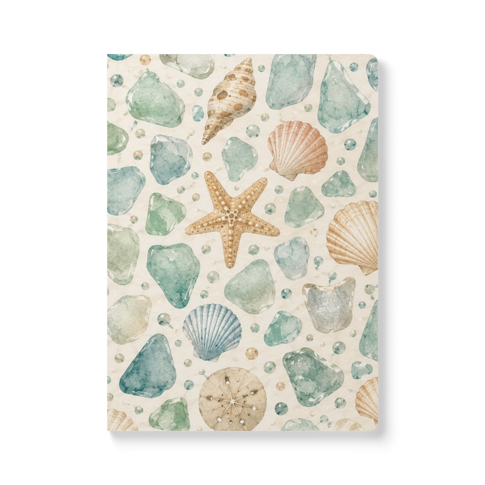 Seashell Watercolor Sea Glass Softcover Journal