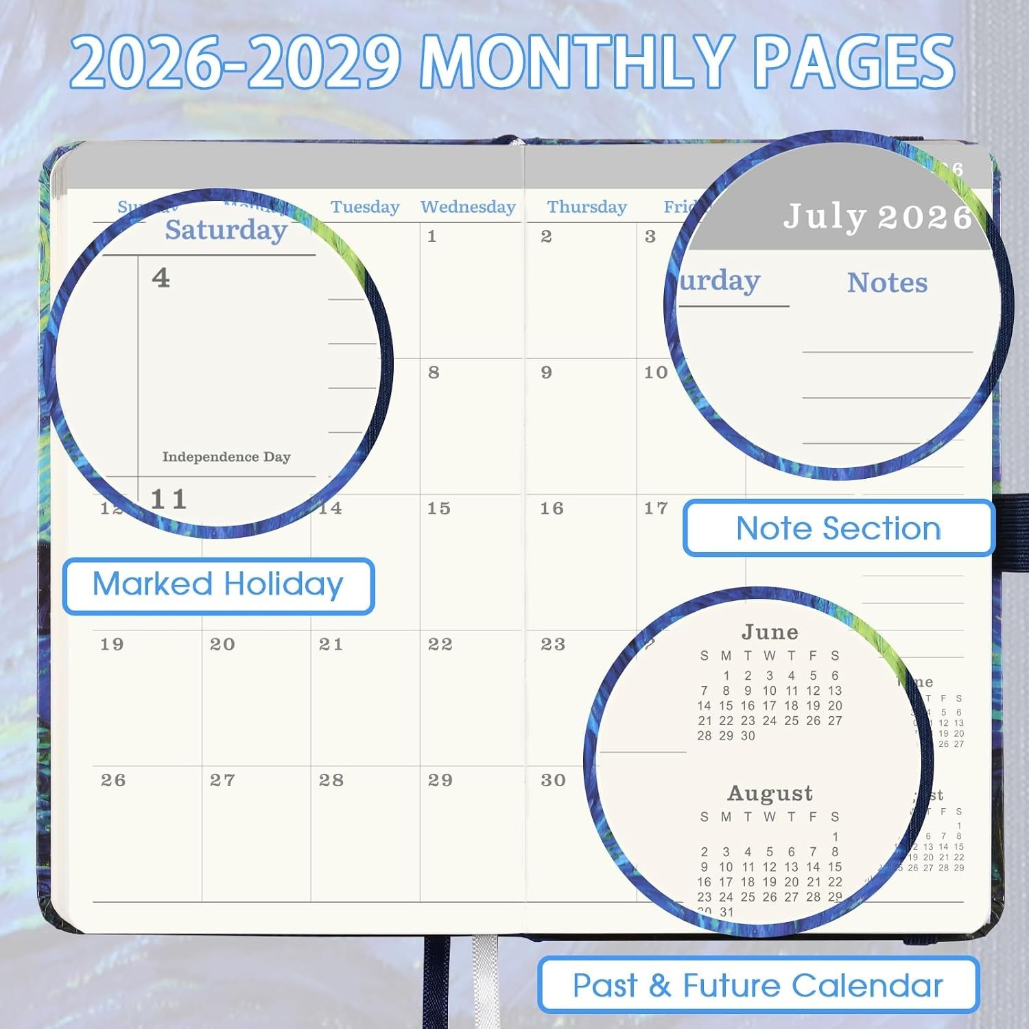 2026-2029 Pocket Planner: Elegant 3- Calendar with Note Pages & Pen Holder