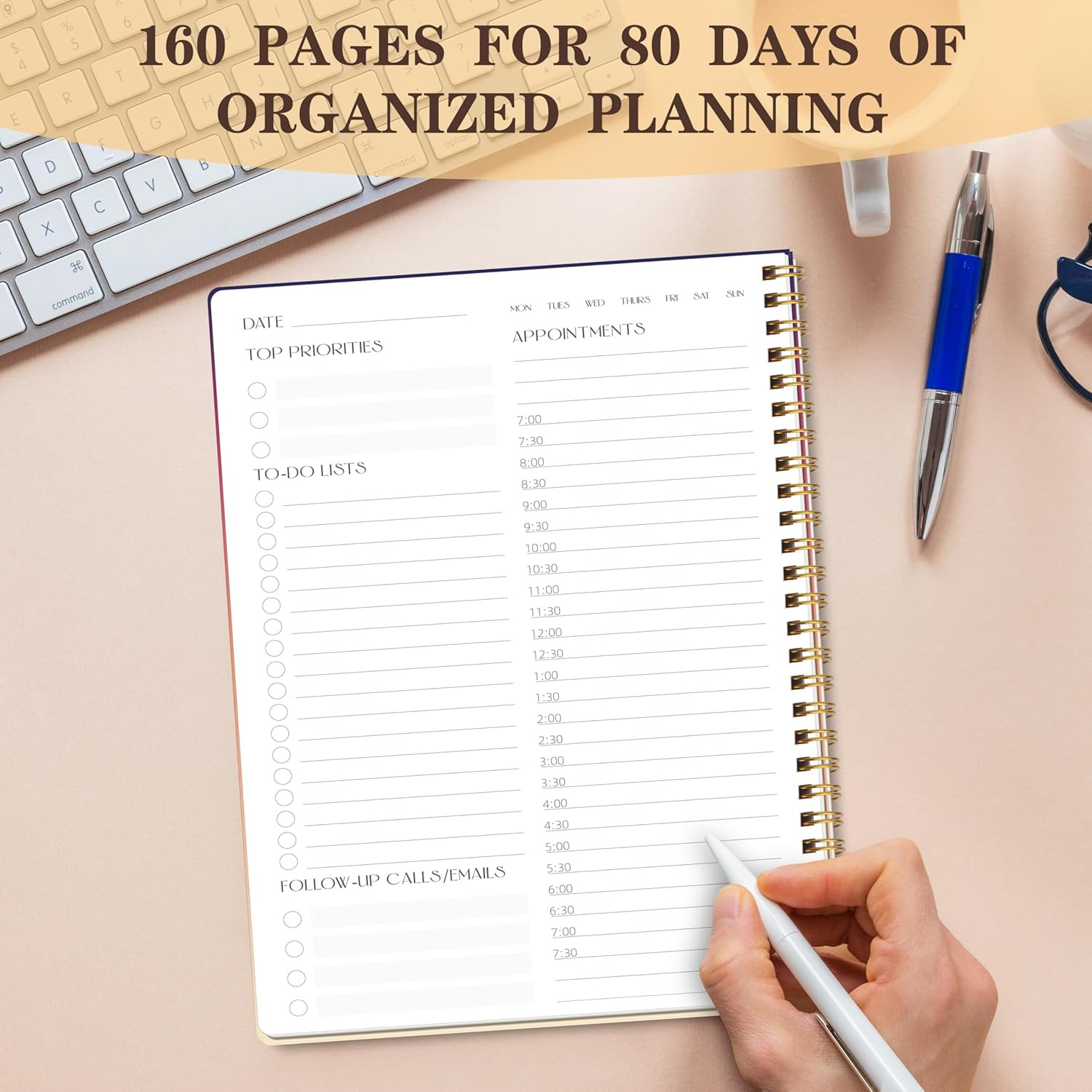Cute Daily Planner Undated & To Do List Notebook for Work: With Hourly Schedule,
