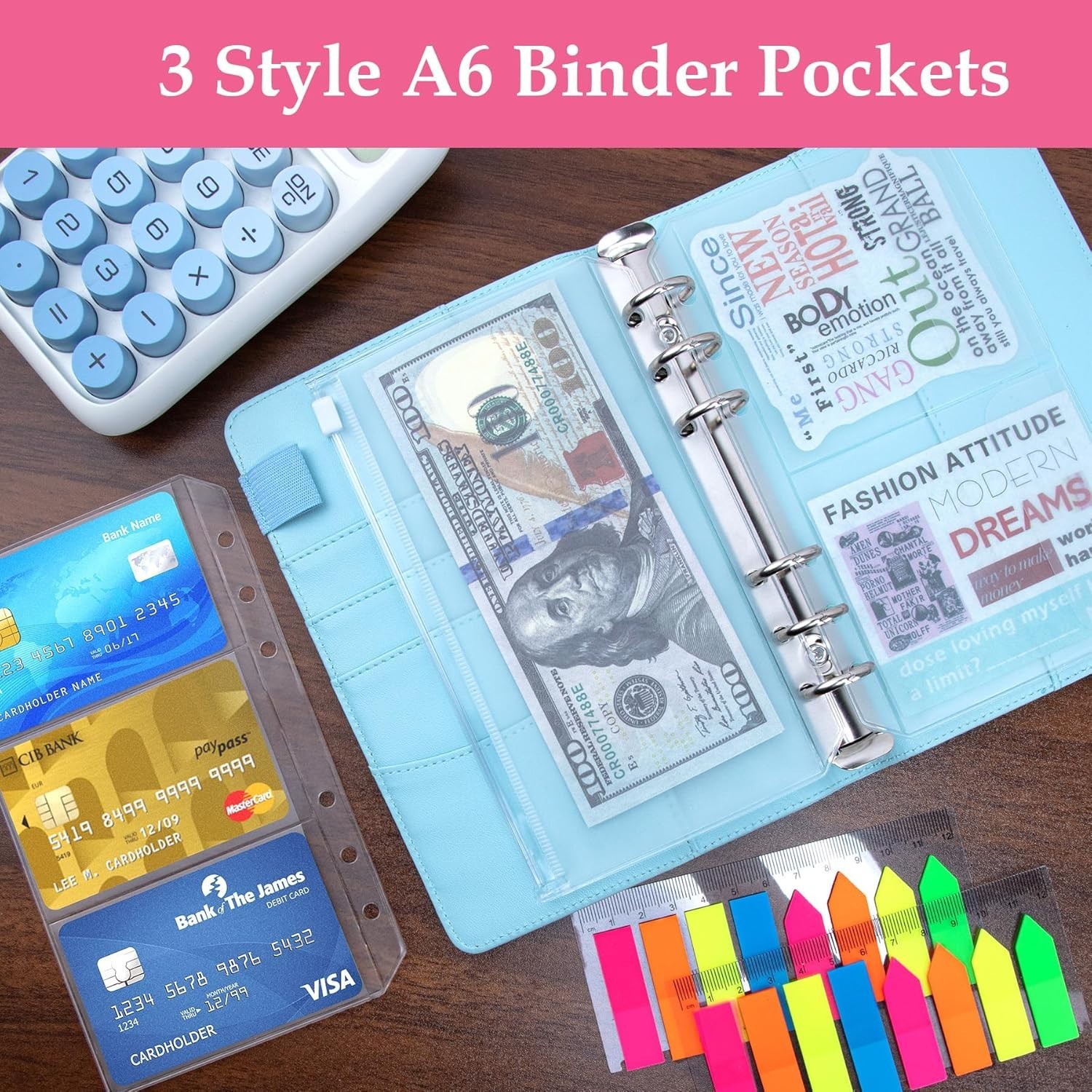 Versatile A6 Planner Binder Inserts: 135 Sheets, 160 Neon Sticky Tabs & Pockets