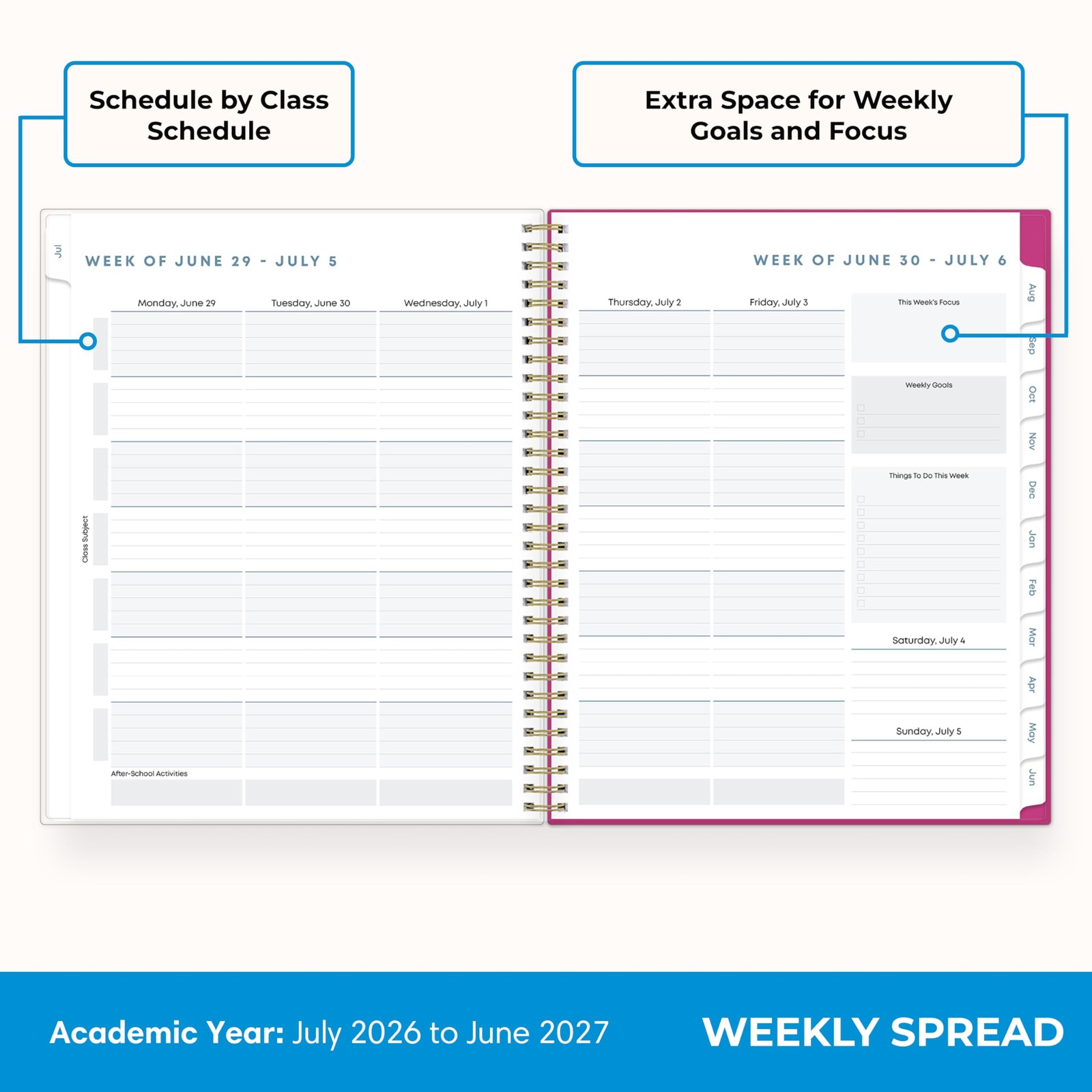 2026-2027 Weekly and Monthly Academic Year Student Planner Calendar, July 202…