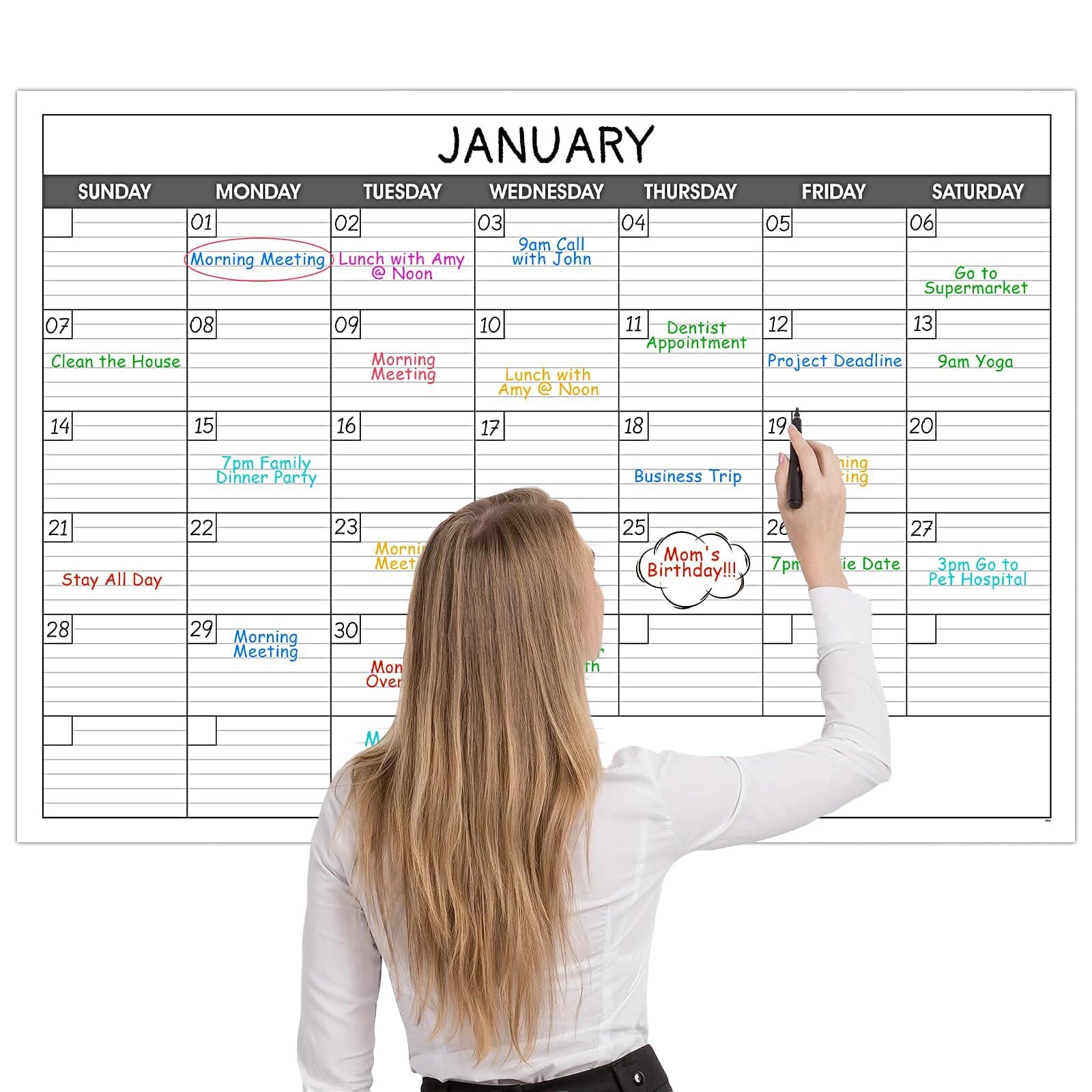 Large Dry Erase Calendar for Wall – Undated 1 Month 30″ x 40″, 1 month Black