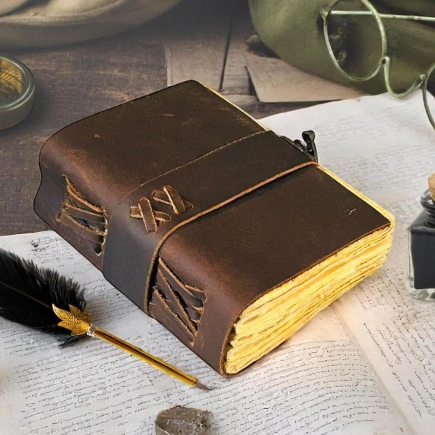 Small Vintage Leather Journal – 4″ X 6″ Book of Spell Handmade Leather Bound