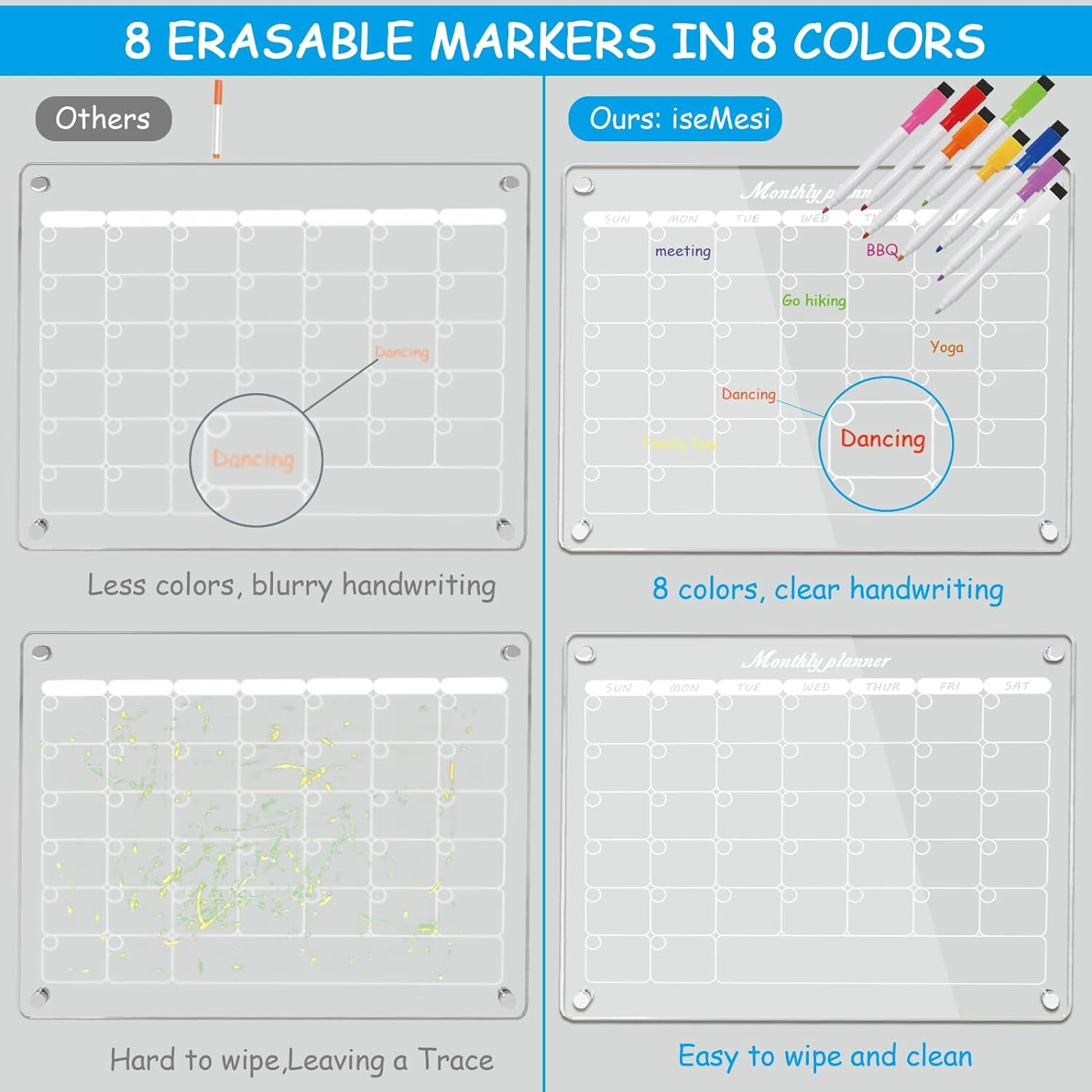 Acrylic Clear Magnetic Calendar, Monthly & Weekly, 16″x12″, Dry Erase, 8 Markers