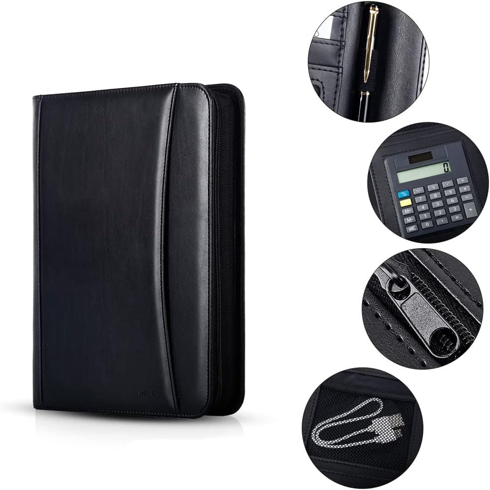 Padfolio Business Leather Portfolio Zippered Notebook Binder Office Organizer