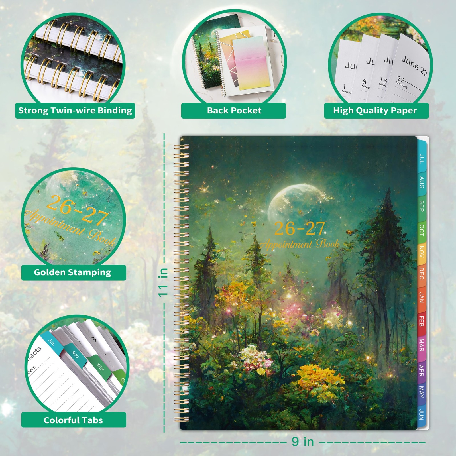 2026-2027 Appointment Book/Planner – Book 9″ x 11″, Green