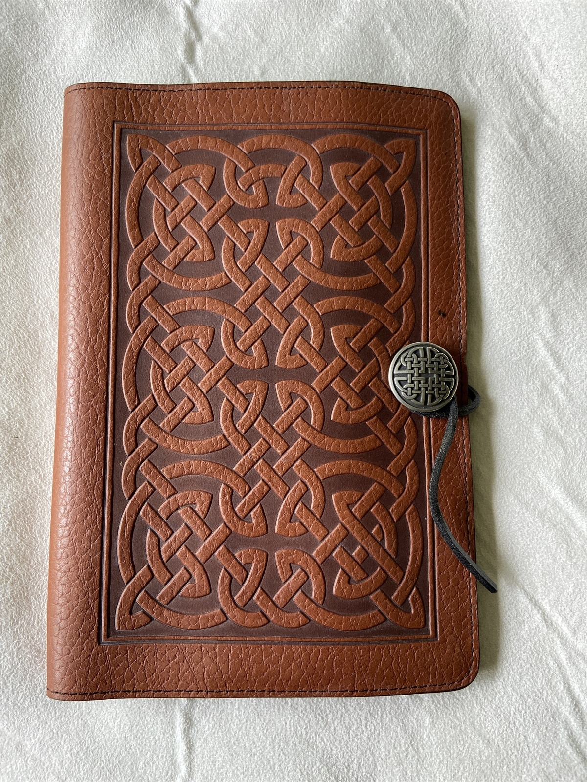 Oberon Brown Leather Book / Journal Cover Celtic Knot Design Used