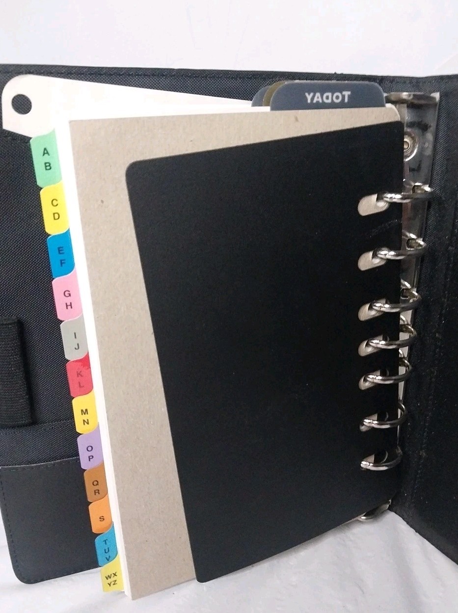 Vintage Daytimer Planner Binder Black Leather 7 Ring Organizer 9.5″ X 7.5″