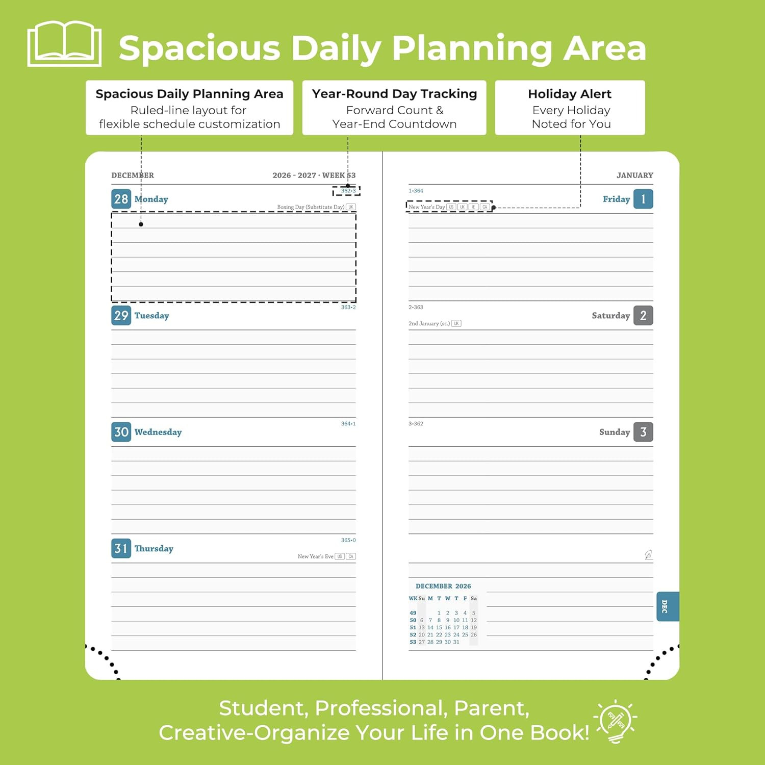 Planner 2026-2027 Daily Weekly and Monthly,6.5″X3.75″,18 Months Spiral Bound Cal