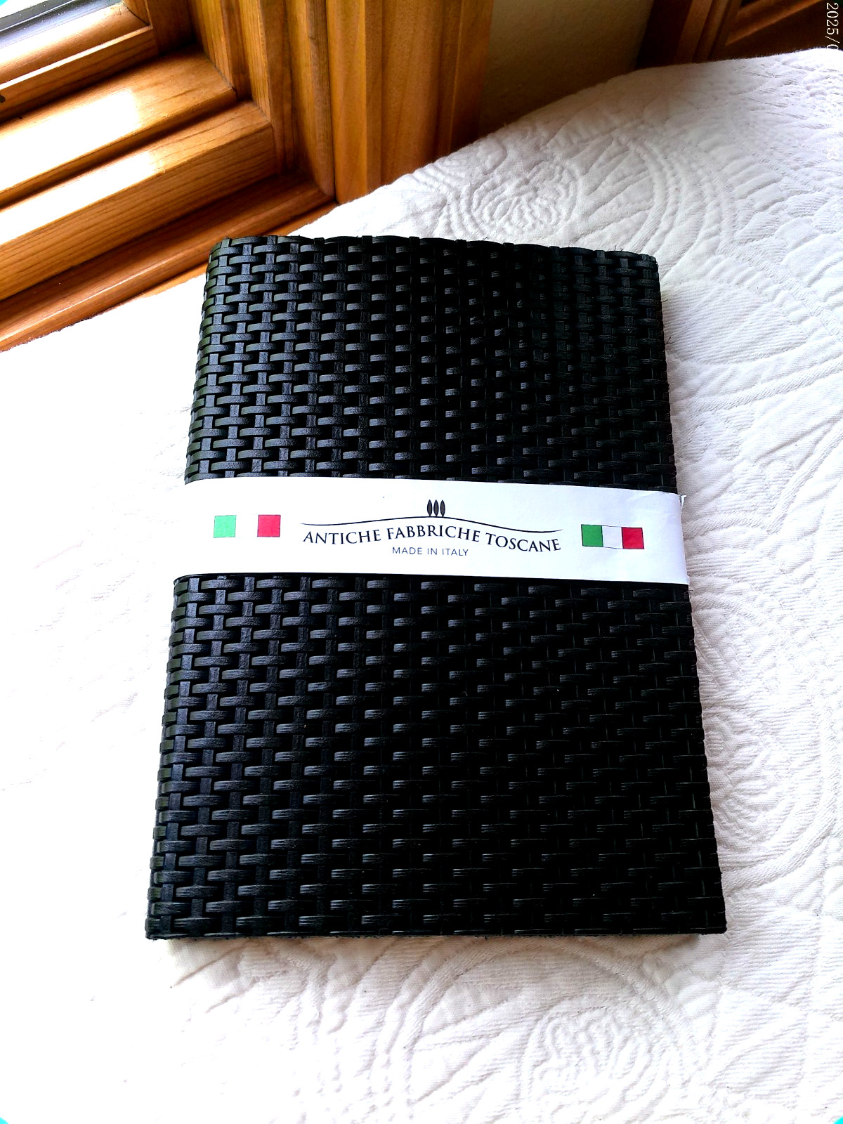 HANDMADE ITALY LEATHER LINED PAGES JOURNAL BLACK WOVEN OLD FACTORY TUSCANY NWT