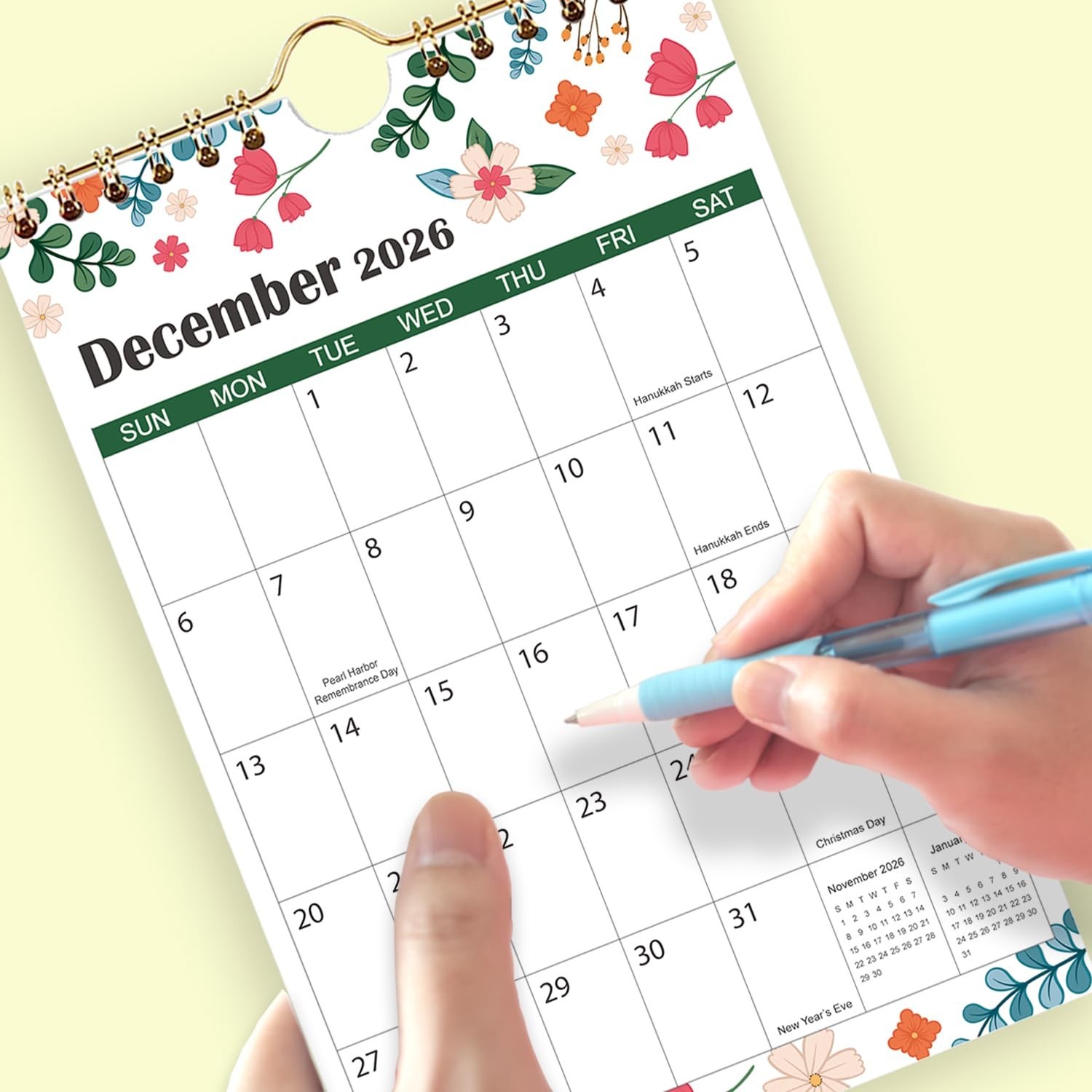 Mini Calendar 2026-2027, 18 Month Small Wall Calendar from July 2026 to Decem…