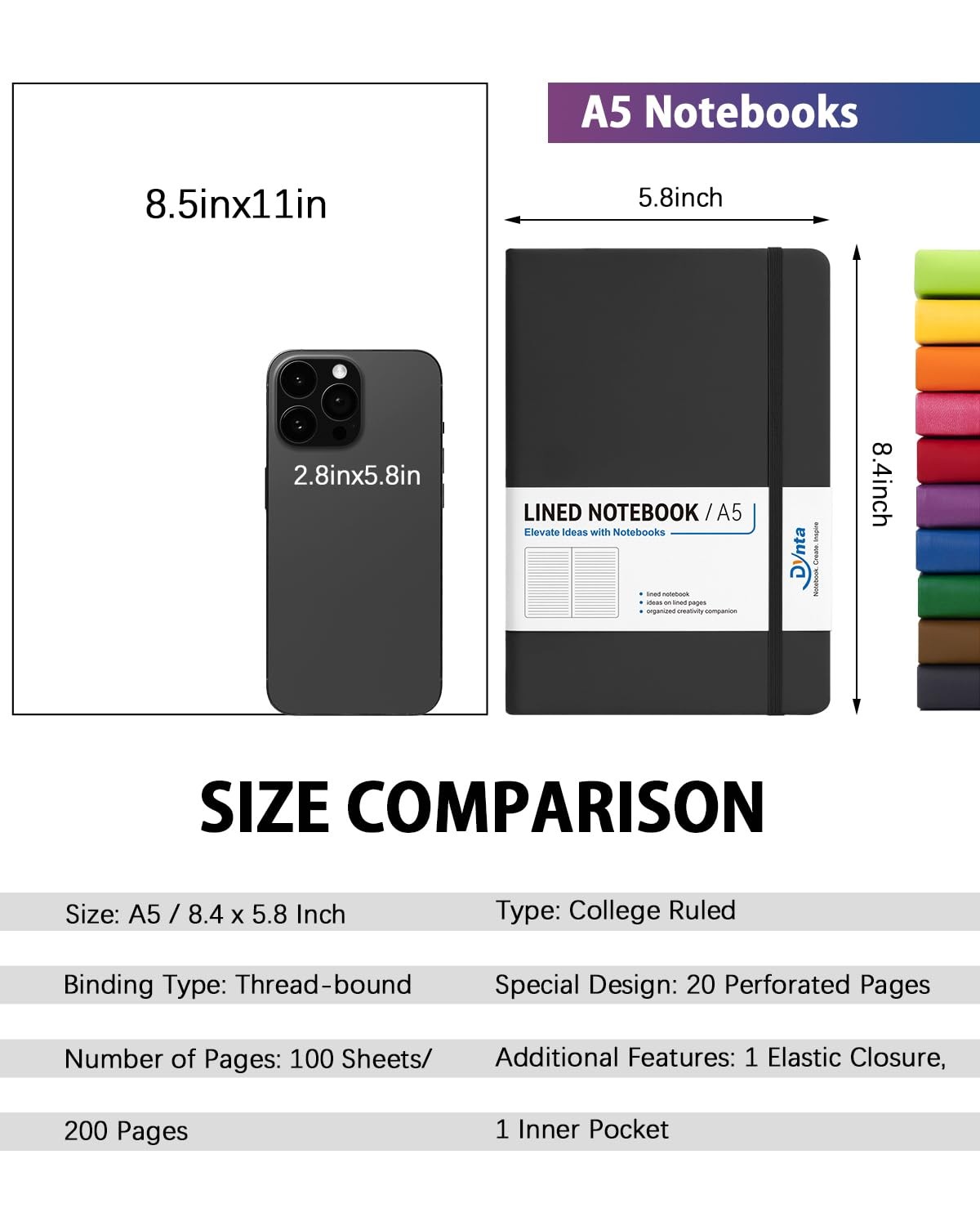 Dynta Hardcover Journal Notebooks, 10 Packs A5 Lined Journals Bulk 10 Colors