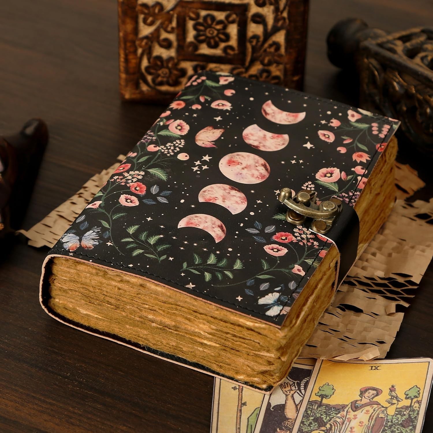 Blank Spell Book of Shadows Journal with Lock Clasp Celestial Handmade Vintage L