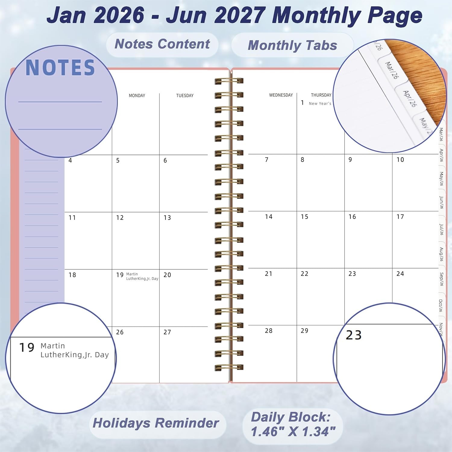2026-2027 Day Planner, Weekly & Monthly Planner from Jan 2026-Jun 2027, 18 C…