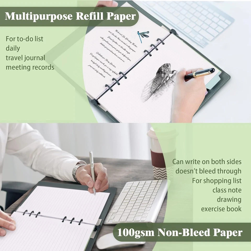 A6 Planner Inserts 6-Ring Binder Budget Journal Notebook 240 Pages White Paper