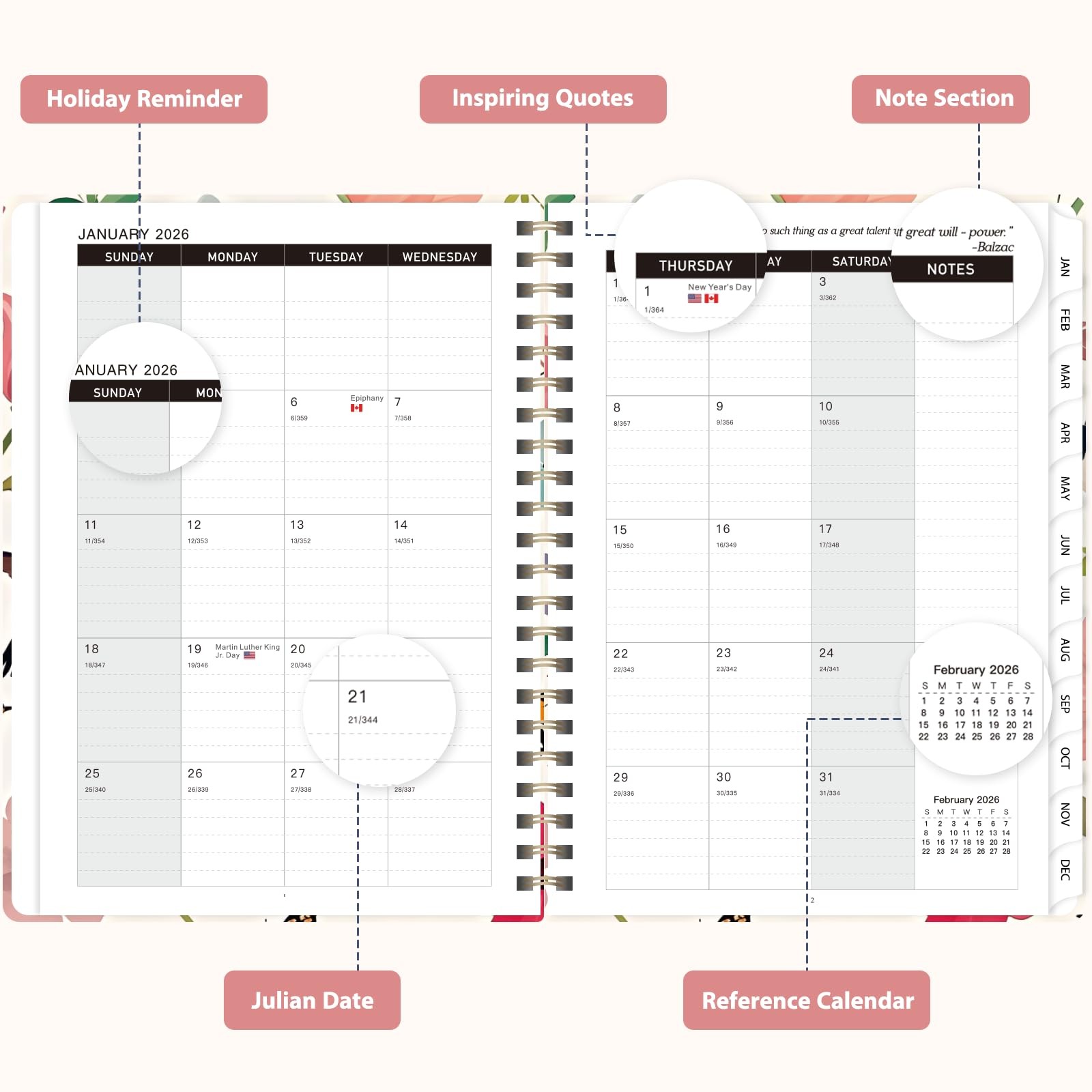 2026 Planner, Weekly and Monthly Calendar Planner Agenda, Jan 2026 – Dec 2026,