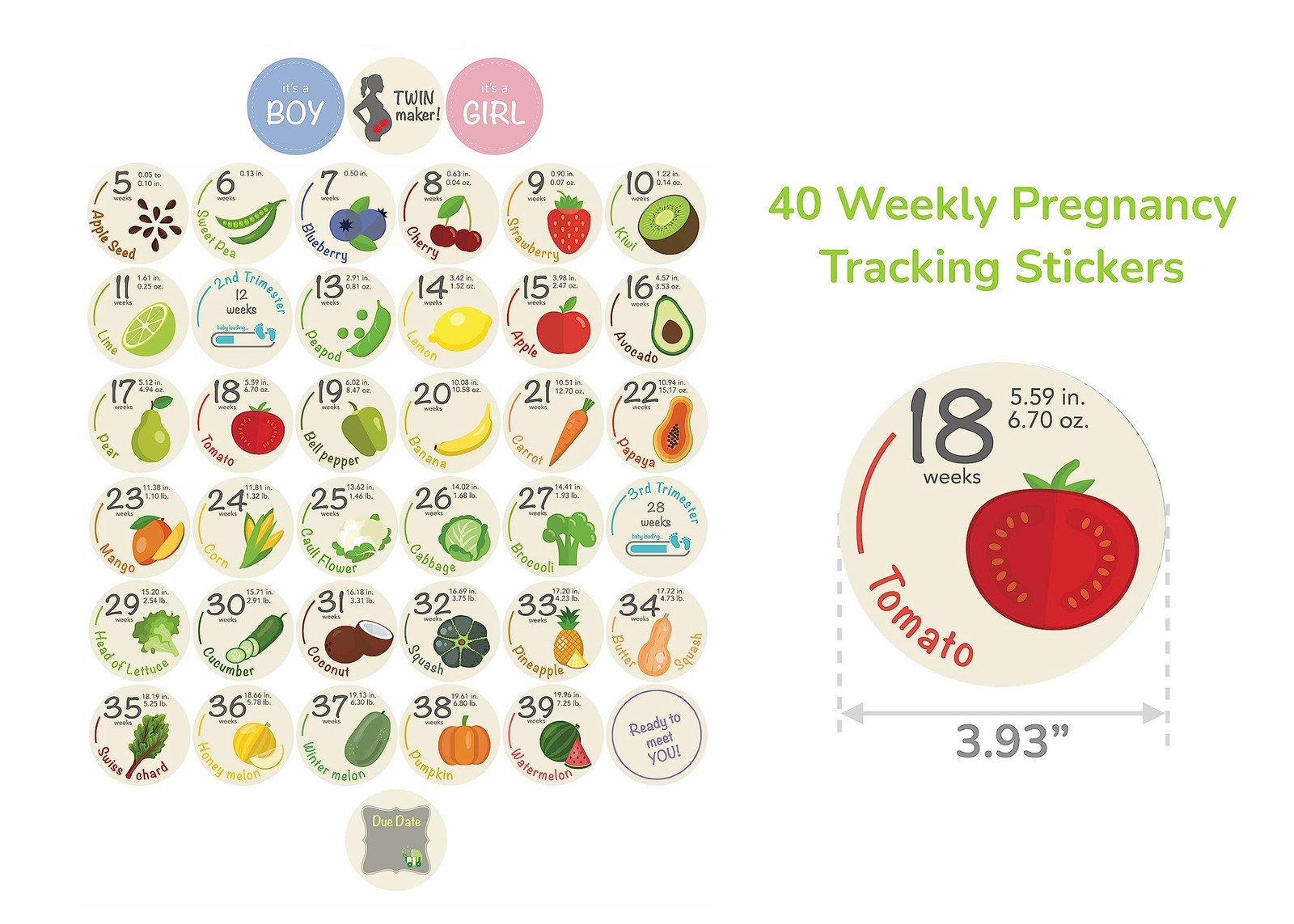 Bump Stickers – 40 Weekly Pregnancy Tracking Stickers – Week 5 to 40 + 4 Bonu…