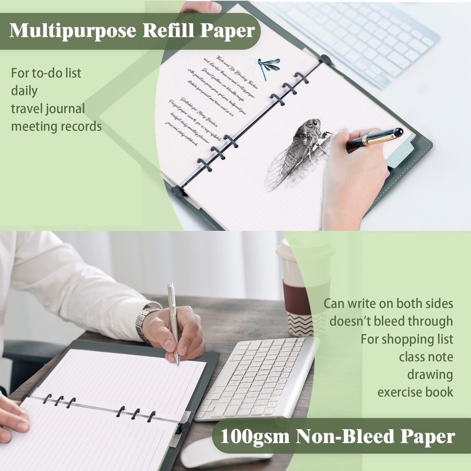 A5 Refill Paper, Planner Inserts for Binder Budget A5, white lined paper