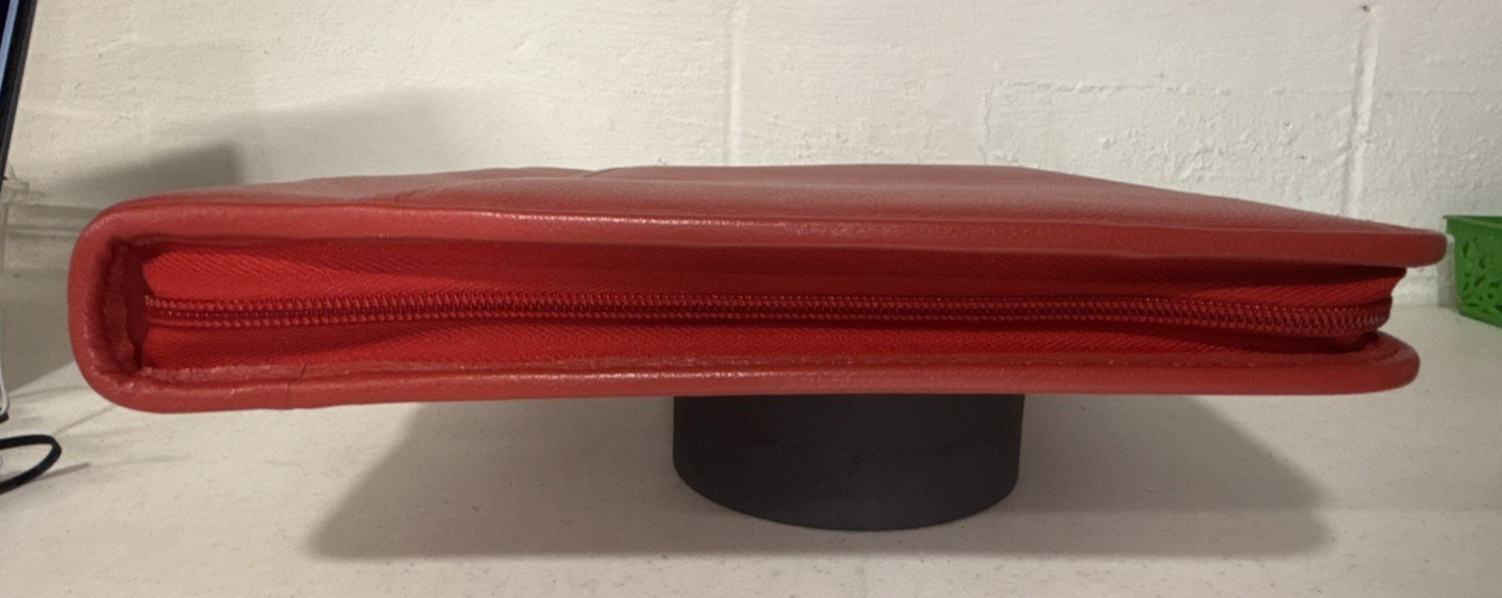 Levenger 12″ x 13.5″ Red Leather Zip Around Folio Portfolio Padded Handle