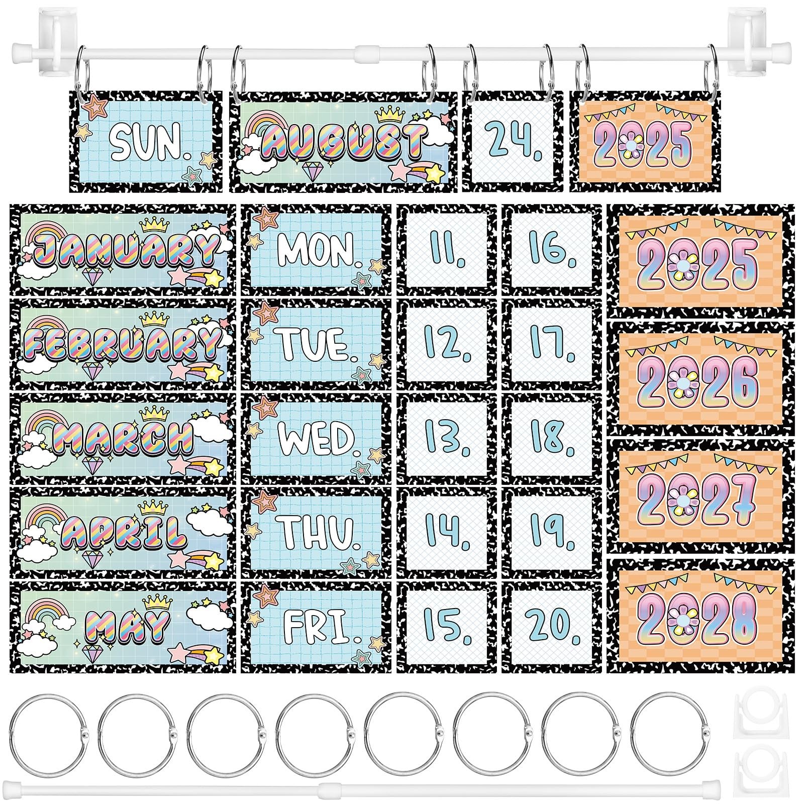Pastel Rainbow Flip Calendar Set 54 Cards Adjustable Holder Years 20262028