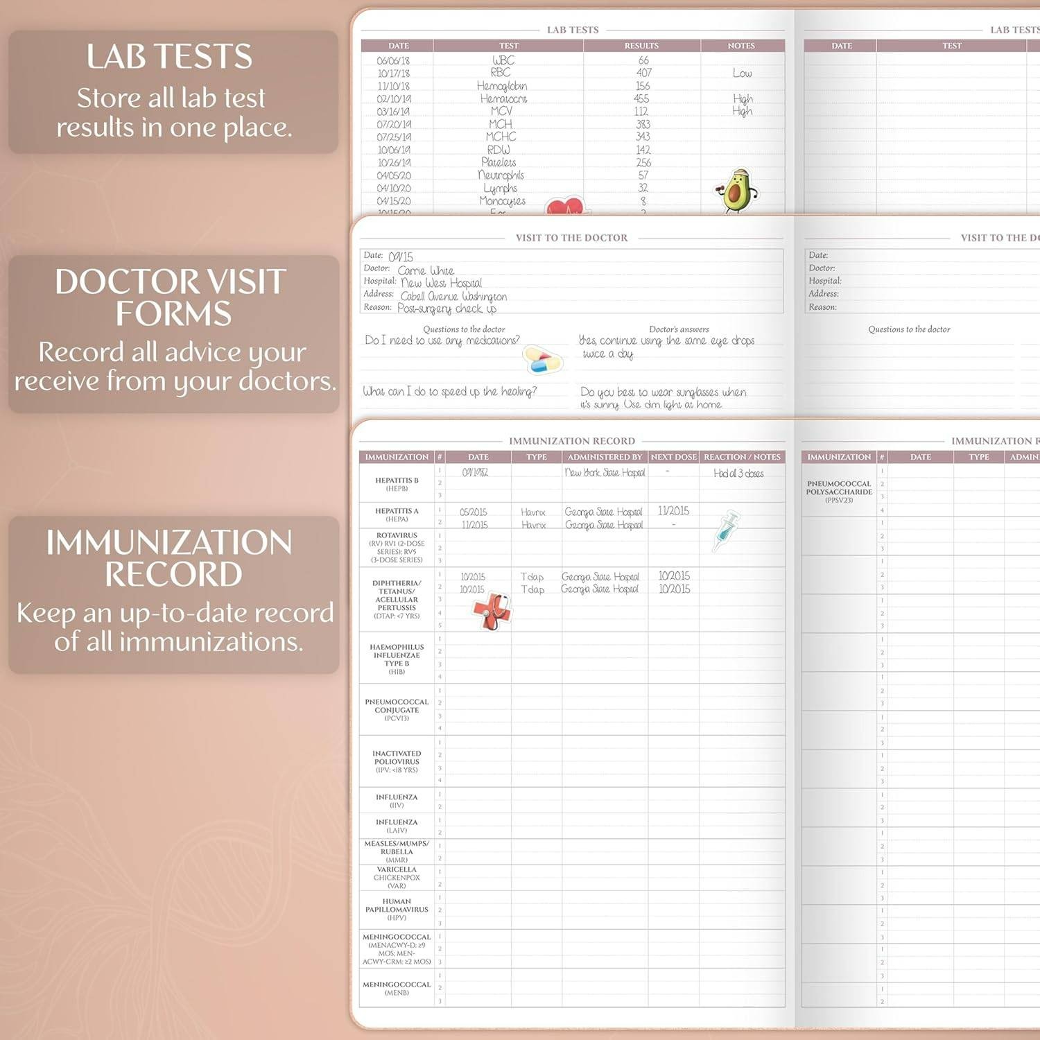 Legend Medical Planner 12-Month Health Tracker Journal Large (Rose Gold)
