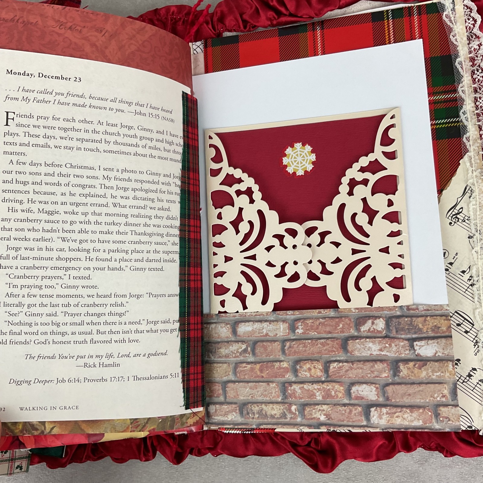 Handmade Christmas Junk Journal – 86 pages mixed media art book – quilted plaid