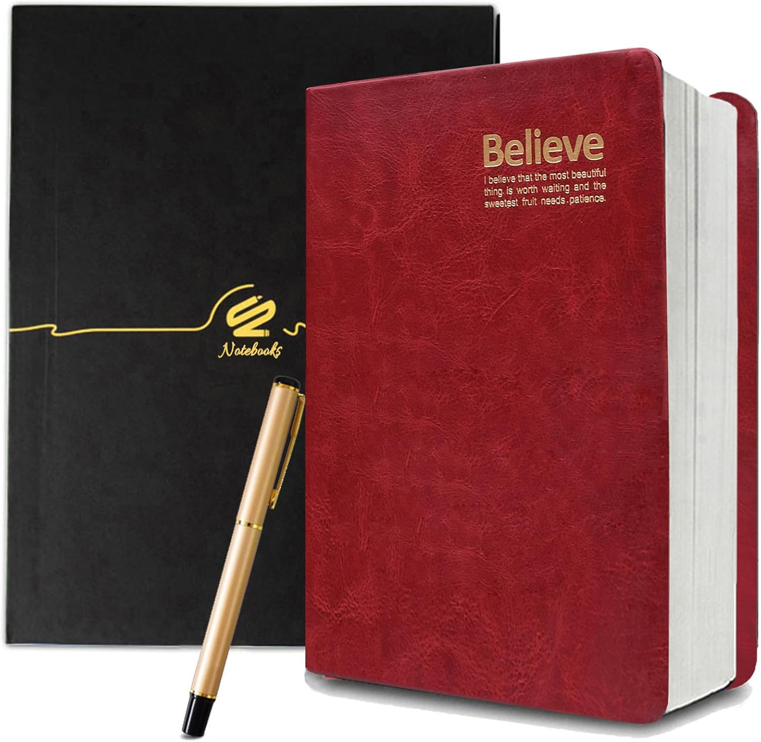 720 Pages Horizontal Line Notebook with Pen Gift Set Vintage Retro Leather Cover