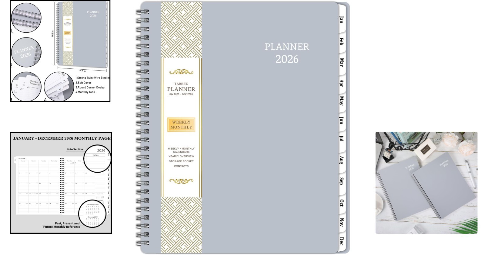 Stylish 2026 Planner – 8″x10″, Waterproof Cover & Comprehensive Monthly Planning