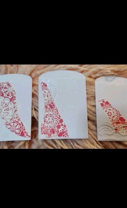 Junk Journal lace pockets Set of 3 Handmade White Pink lace Pretty Pink Shabby
