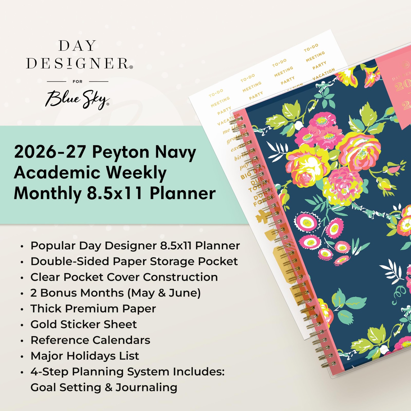 Blue Sky Day Designer 2026-2027 Weekly and Monthly Academic Year Planner Cale…