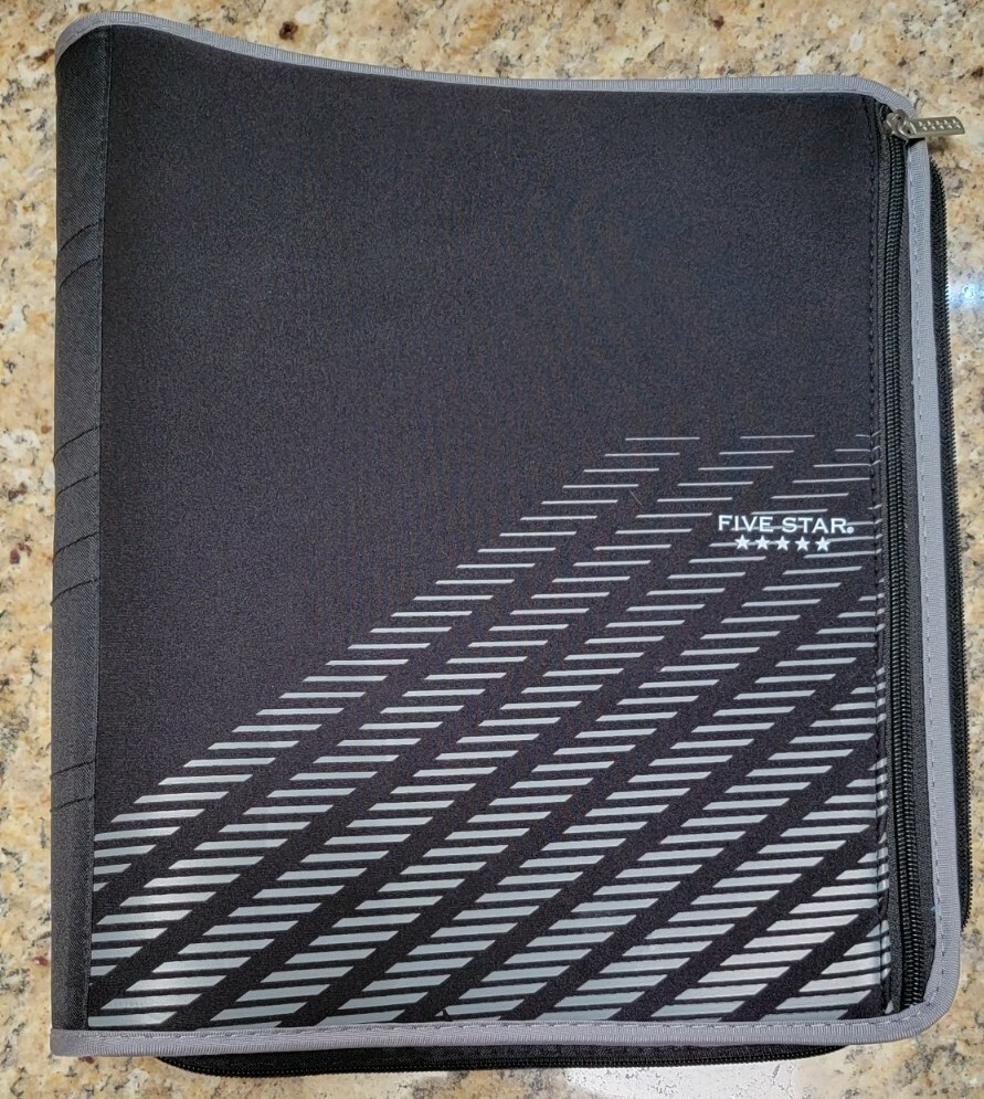 Mead Five Star 2″ Black Gray Zipper Binder NEW NWOT School College Organizer