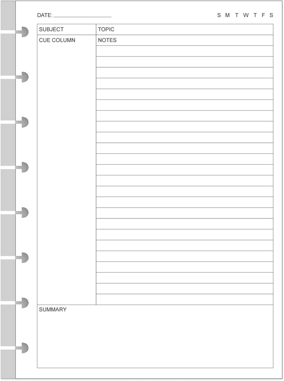 Junior Size Cornell Notes Filler Paper – A5 TUL Custom Note-Taking System 8 Disc