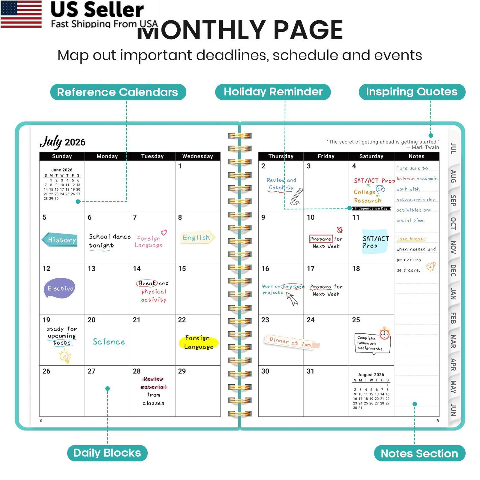Planner 2026-2027 for Women & Men, Academic (6.3″x8.5″)a5, B-Aquamarine