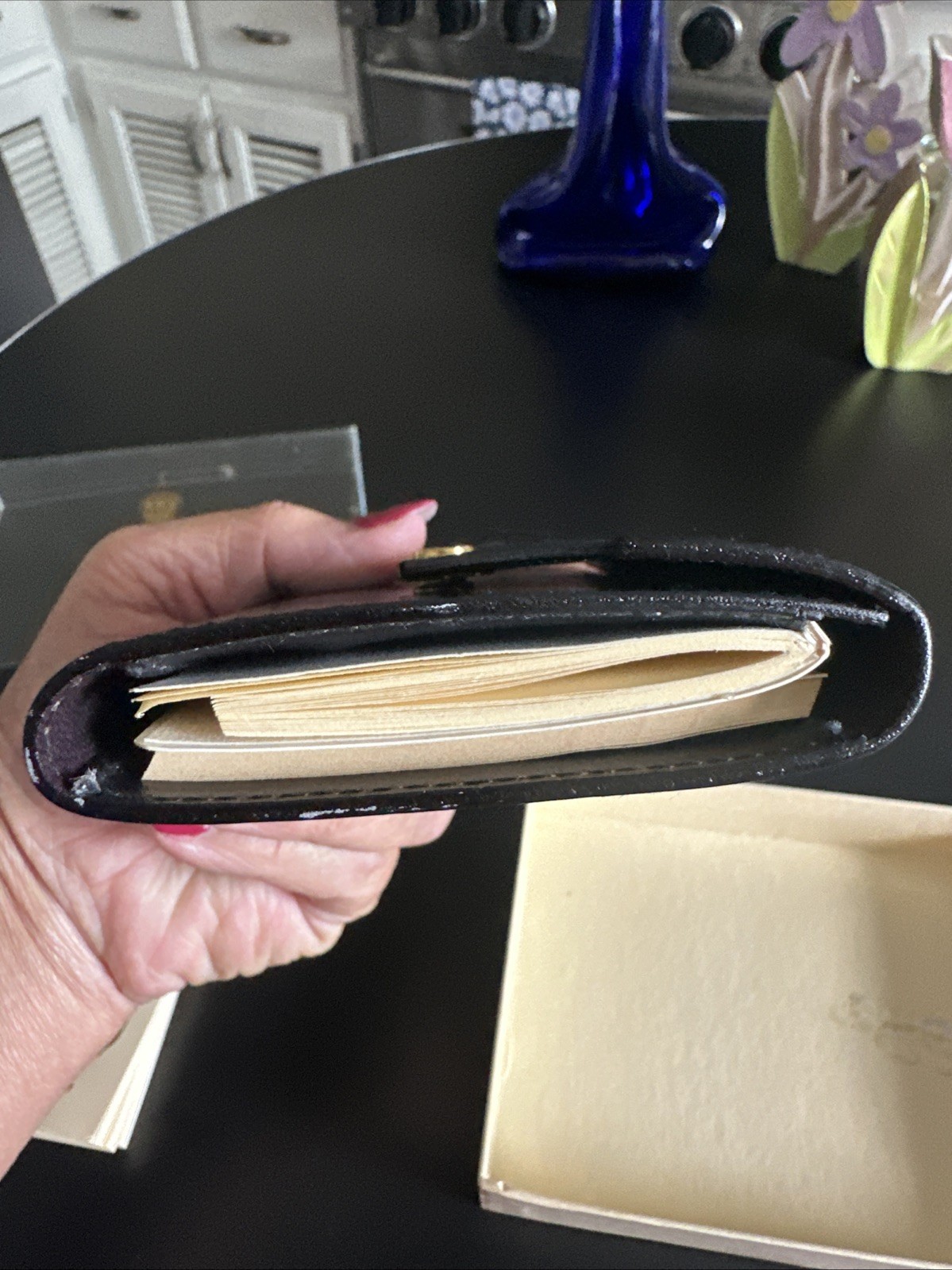 Vintage GUCCI Black Leather Pocket Diary Notebook Cover Set Pen Box Crest Rare