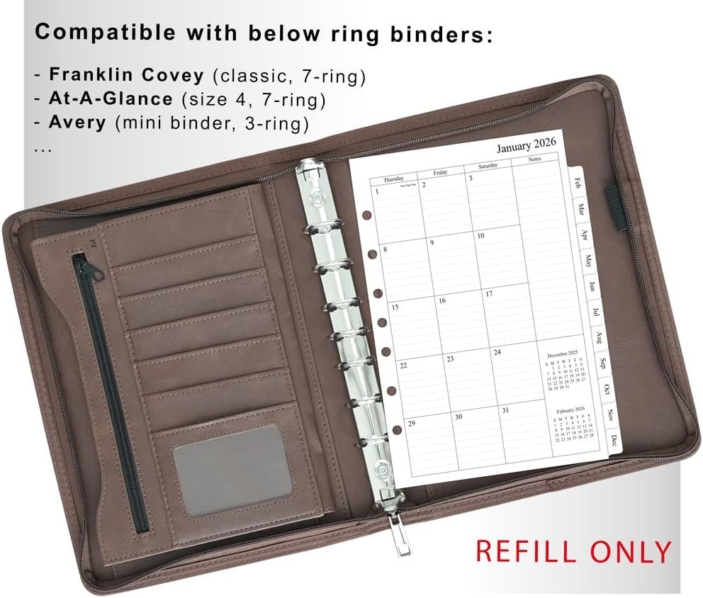 2026 Monthly Planner Refills for Mini Binders 5.5×8.5 Inches