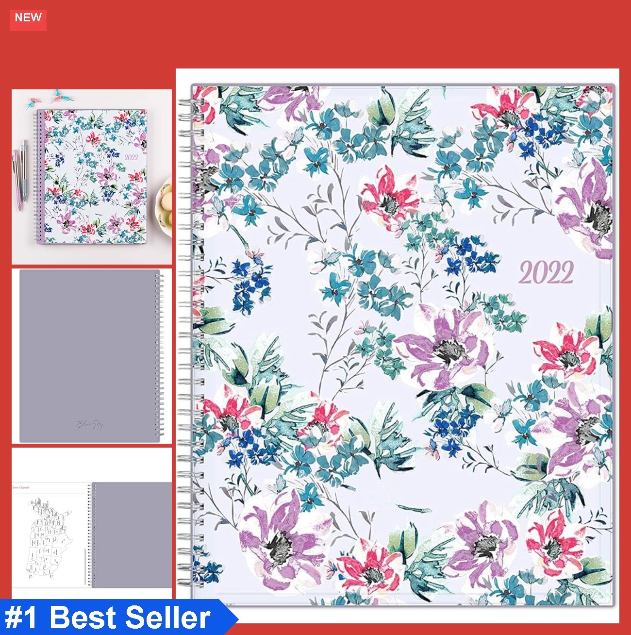 Weekly Monthly Planner 8.5×11 Wirebound Flexible Cover Laila 2022 Yearly Day