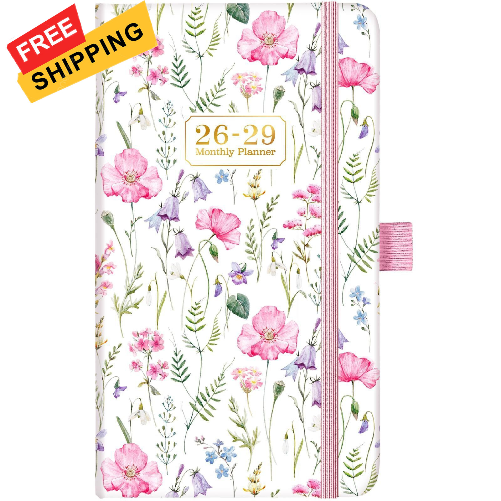 Pocket Calendar 2026-2029 – 3 Year 6.4 inches x 3.8 inches, Pink Flower