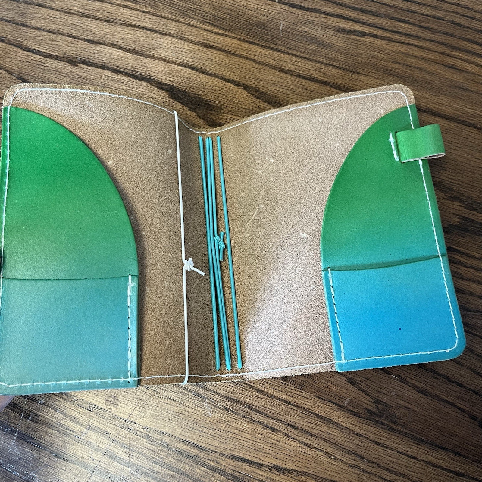 Foxy Fix Ombré Green Leather String Travelers Notebook Journal Cover Pen Holder