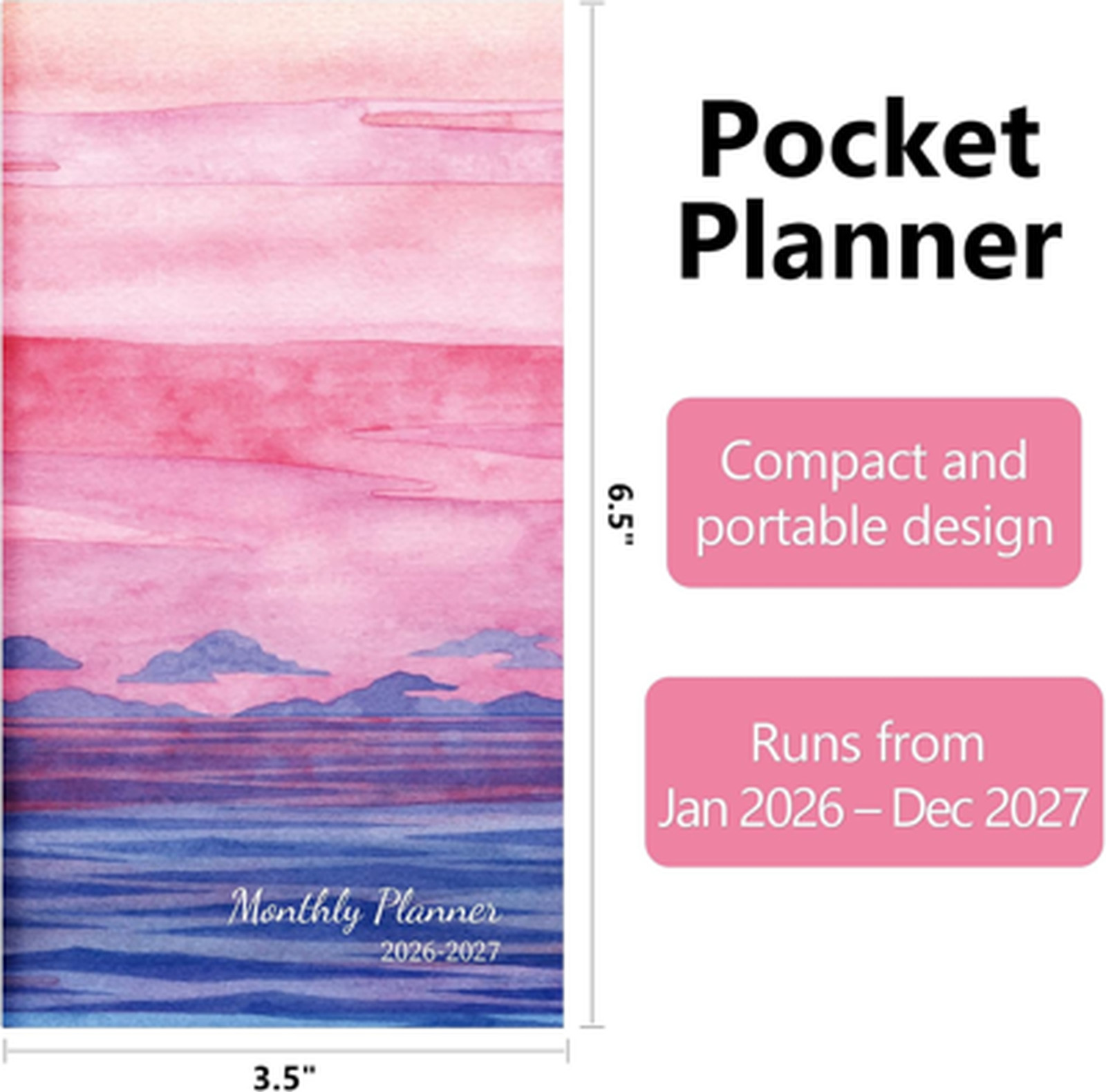 2026 2027 Pocket Calendar for Purse Two-Year Monthly Planner Compact Mini