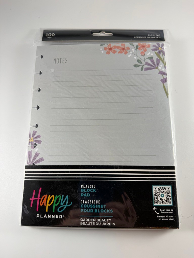 Happy Planner Classic Filler Paper Lined Floral Notes Gray 100 Sheets